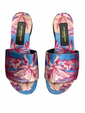 Avec Moderation Tropical Print Satin Slides Made in Italy size 38 US 7.5